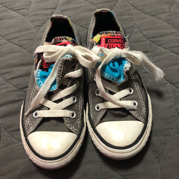 Converse girls 12 gray shoes with double tongue